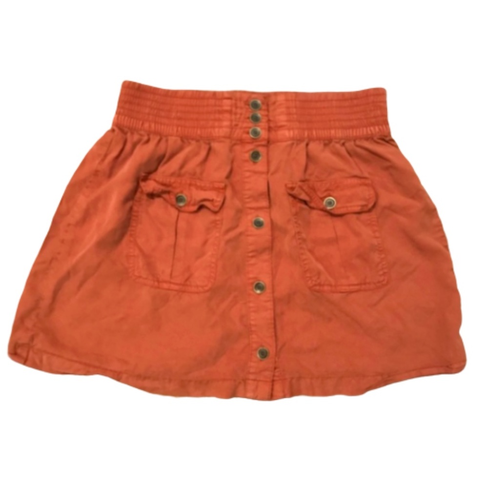 Life In Progress Orange Button Up Skirt W/ Pockets